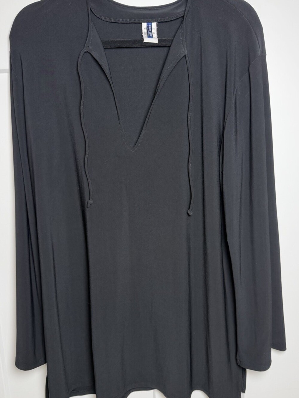Anne Cole Collection Womens Large Black Tunic Top Long Sleeve Stretch USA Made